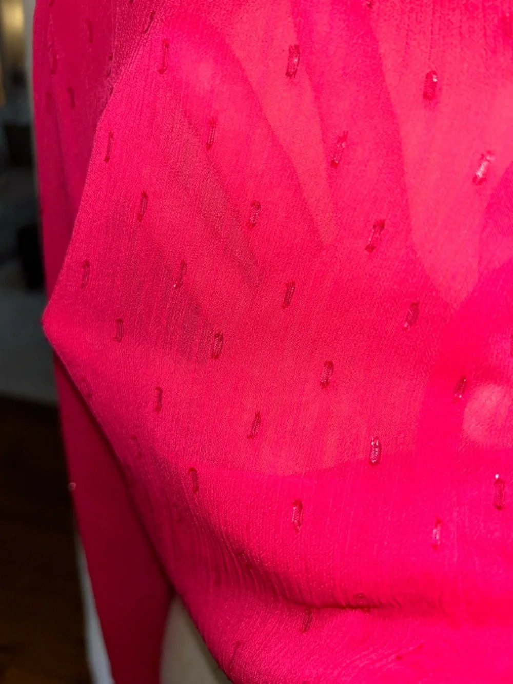 Express: Raspberry, Metallic, Sheer Blouse: Size Medium - Picture 8 of 13